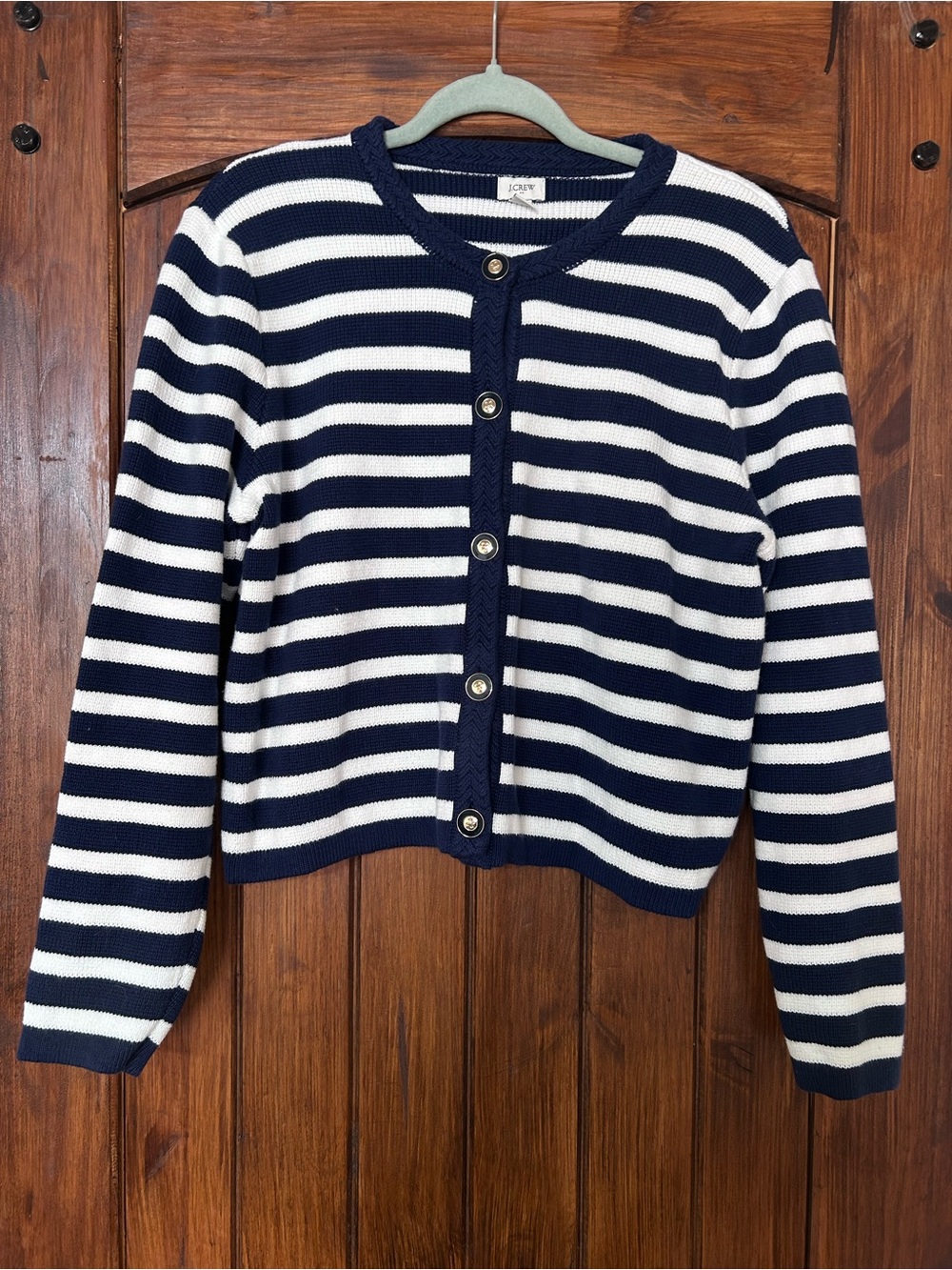 J.Crew Striped Cotton Lady Jacket Cardigan Sweater Medium - small stain